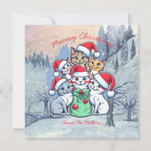 Katten Prettig Kerstfeest, Meowy Kerstmis, Grappig Kaart