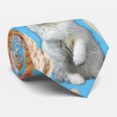 Katten print patroon 01x4 L Blauw BG Stropdas (Opgerold)