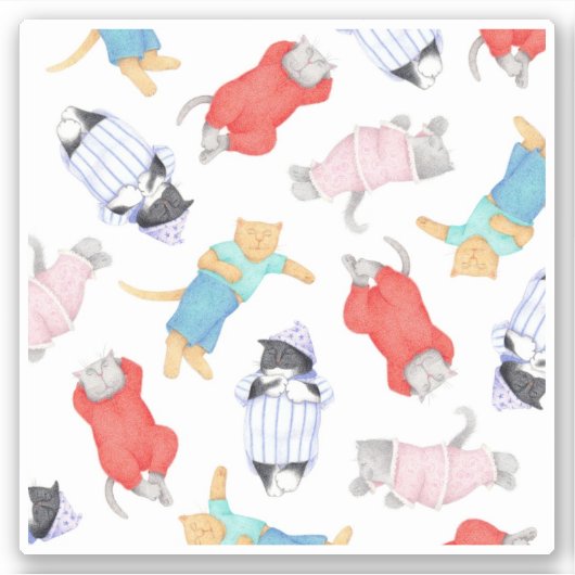 KATTEN PYJAMA 4x4 Vinyl Sticker (Voorkant)