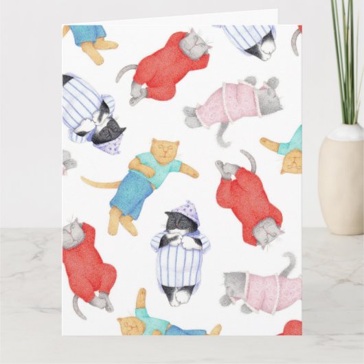 KATTEN PYJAMA Grote Verjaardag Kaart (Voorkant)