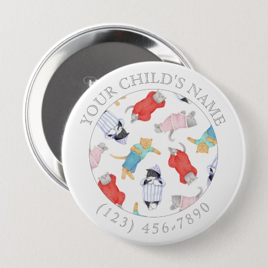 KATTEN PYJAMA Kind ID Button - Wit (Voorkant /achterkant)
