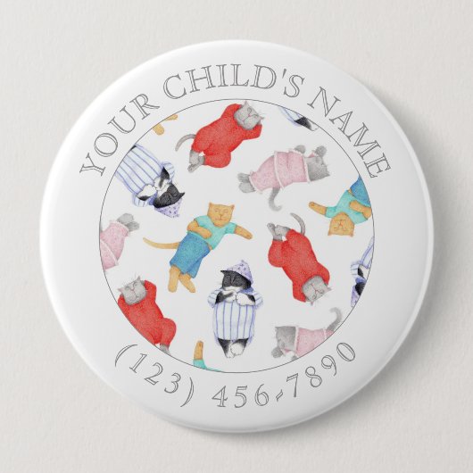 KATTEN PYJAMA Kind ID Button - Wit (Voorkant)