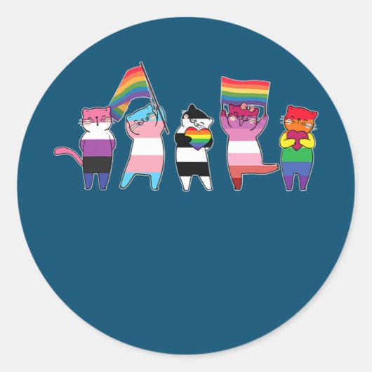 katten Rainbow Gay Pride Cute LGBT Animal Pet Ronde Sticker (Voorkant)