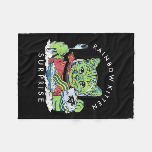 Katten Rainbow Kitten Surprise Cute Eat Retro Anim Fleece Deken (Voorkant (Horizontaal))