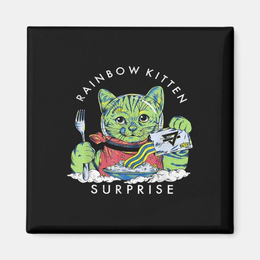 Katten Rainbow Kitten Surprise Cute Eat Retro Anim Magneet (Voorkant)