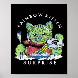 Katten Rainbow Kitten Surprise Cute Eat Retro Anim Poster