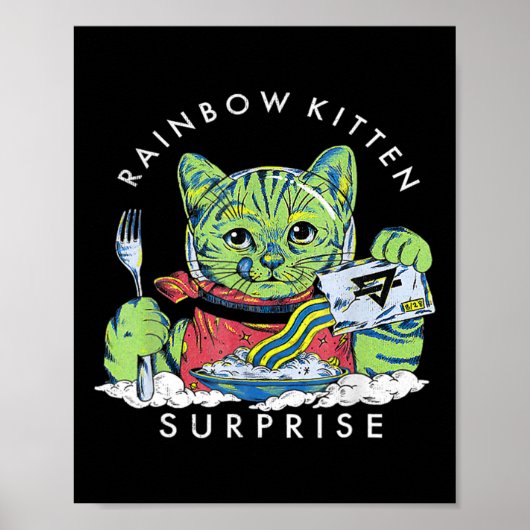 Katten Rainbow Kitten Surprise Cute Eat Retro Anim Poster (Voorkant)