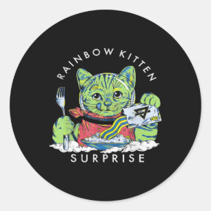 Katten Rainbow Kitten Surprise Cute Eat Retro Anim Ronde Sticker