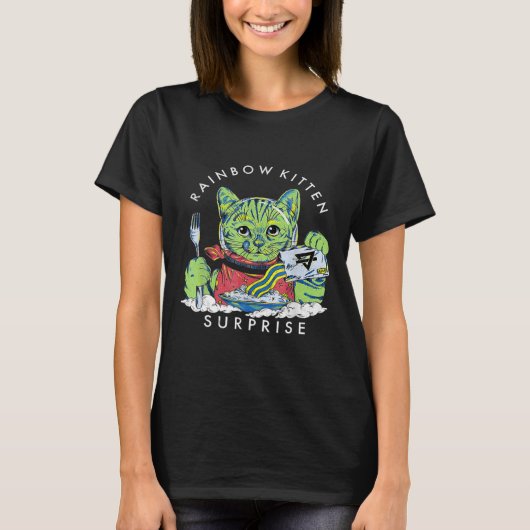 Katten Rainbow Kitten Surprise Cute Eat Retro Anim T-shirt (Voorkant)