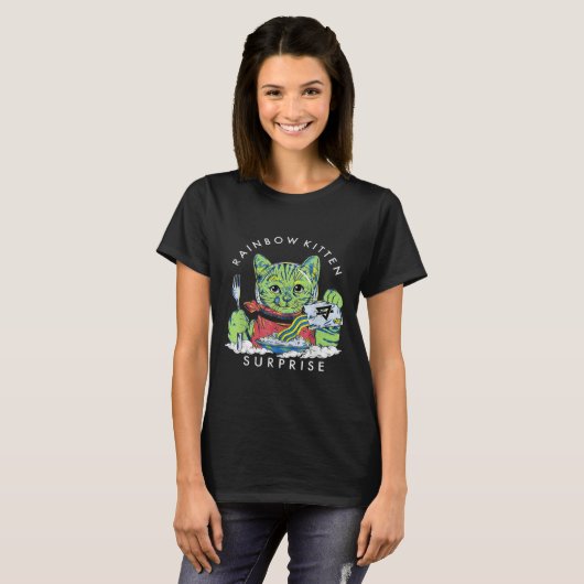 Katten Rainbow Kitten Surprise Cute Eat Retro Anim T-shirt (Voorkant volledig)
