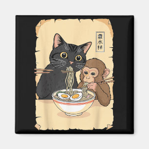 Katten Ramen Aap T-shirt Funny Cat Monkey Eet Ram Magneet