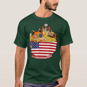 Katten Ramen Anime American Flag Funny Cats 4th of T-shirt