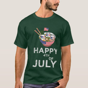 Katten Ramen Anime American Flag USA Funny 4th of  T-shirt
