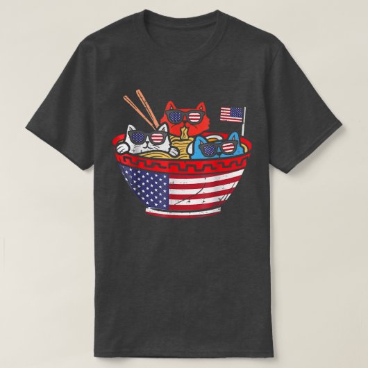 Katten Ramen Anime American Flag USA Funny 4th of T-shirt (Design voorkant)