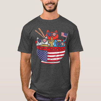 Katten Ramen Anime American Flag USA Funny 4th of  T-shirt