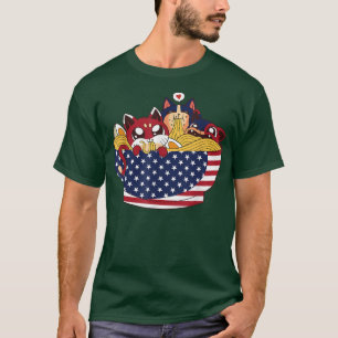 Katten Ramen Anime American Flag Verenigde Staten T-shirt