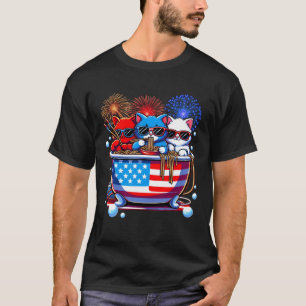 Katten Ramen In Badkuip Anime Amerikaanse Vlag Ver T-shirt