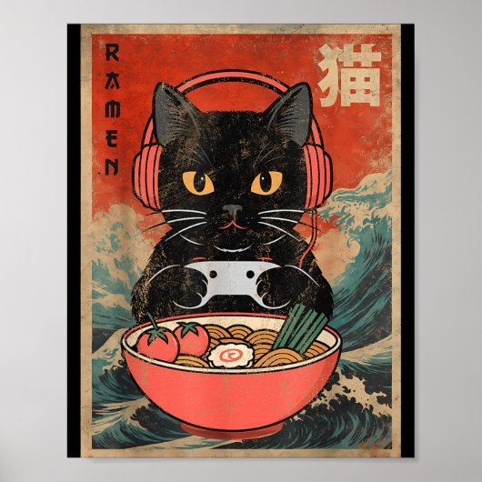Katten Ramen Japans Grappig Grafisch Kawaii Anime Poster (Voorkant)