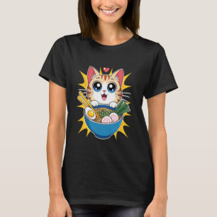 Katten Ramen Tijd Whimsicale Noedel Karakter Kunst T-shirt