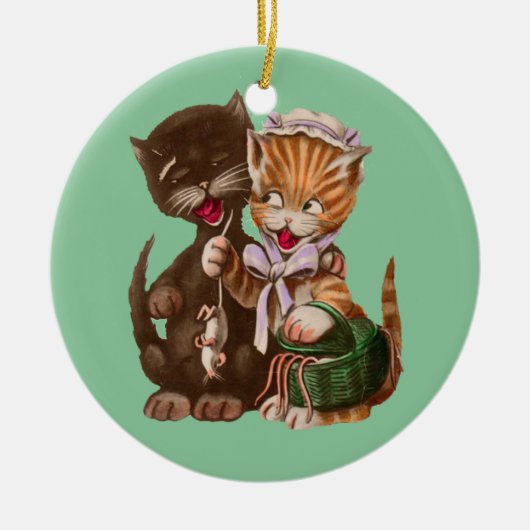  katten Rat Gift Basket Keramisch Ornament (Voorkant)