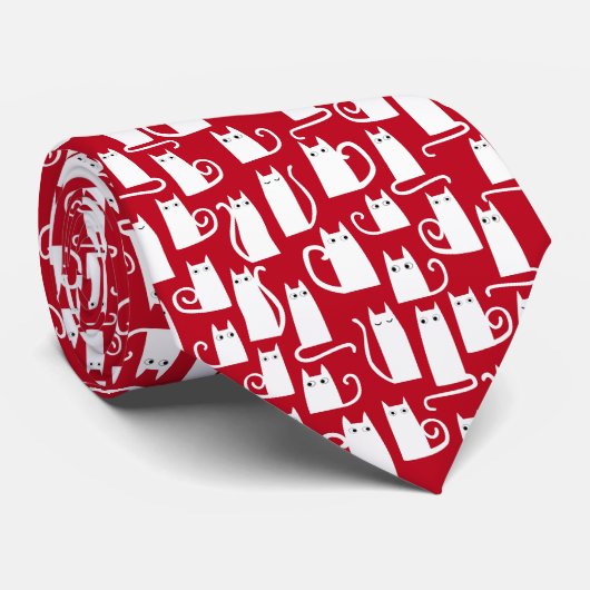 Katten Red en White Holiday Stropdas (Opgerold)