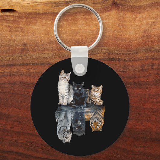 Katten Reflectie Spiegel Leeuw Cheetah Tijger Funn Sleutelhanger (Voorkant)