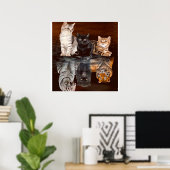 Katten Reflectievloeistof water, grappige katten G Poster (Thuiskantoor)