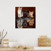 Katten Reflectievloeistof water, grappige katten G Poster (Keuken)