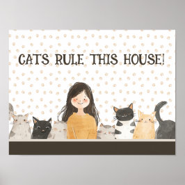 KATTEN REGEL DIT HUIS Crazy Cat Lady & Kittens Gra Poster