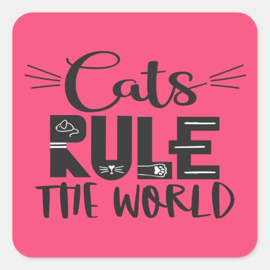 Katten regeren de wereld met trendy sla whiskers vierkante sticker (Voorkant)
