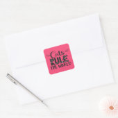 Katten regeren de wereld met trendy sla whiskers vierkante sticker (Envelop)