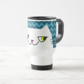 Katten Reis Mok Blauw Chevron Knuffel Witte Kat (Voorkant rechts)
