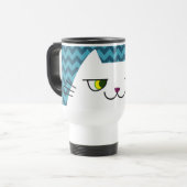 Katten Reis Mok Blauw Chevron Knuffel Witte Kat (Voorkant links)