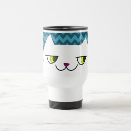 Katten Reis Mok Blauw Chevron Knuffel Witte Kat