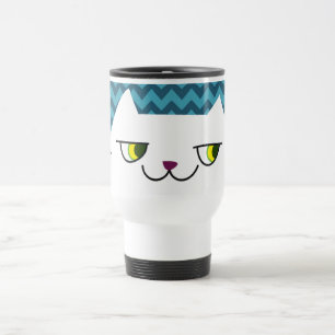 Katten Reis Mok Blauw Chevron Knuffel Witte Kat