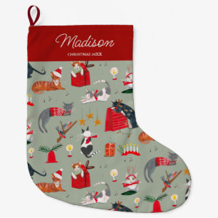 Katten retro Kerstmis   Vakantie   Kous Grote Kerstsok