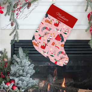 Katten retro roze Kerstmis Vakantie Kous Grote Kerstsok