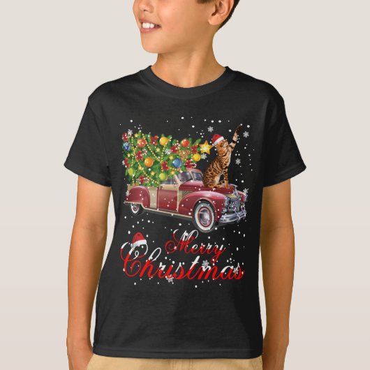 Katten Rides Red Truck Kerstmis Pajama T-shirt (Voorkant)