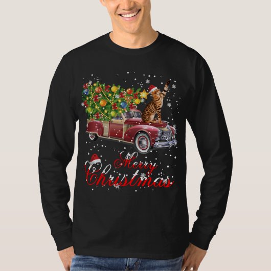 Katten Rides Red Truck Kerstmis Pajama T-shirt (Voorkant)