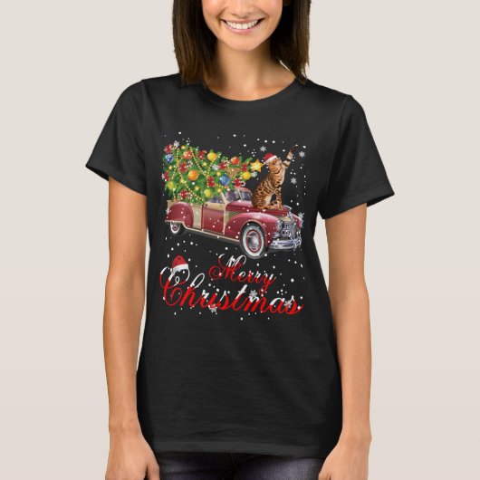 Katten Rides Red Truck Kerstmis Pajama T-shirt (Voorkant)