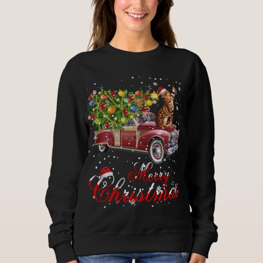 Katten Rides Red Truck Kerstmis Pajama Trui (Voorkant)