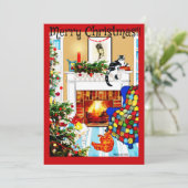 Katten rond Cozy Hearth met Fire kerstkaart (Staand voorkant)