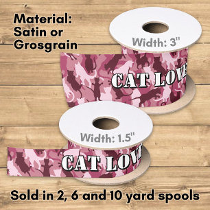 Katten Roze Camouflage Satijnen Lint