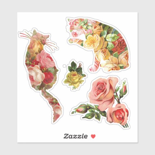 Katten  roze roze rozen Sticker (Vel)