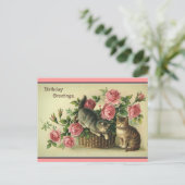  Katten Roze Rozen Bloemenmand-Briefkaart Briefkaart (Staand voorkant)