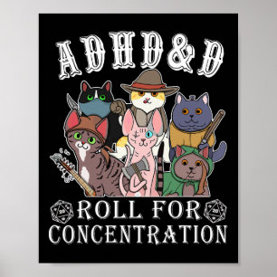 Katten Rpg Gamer Rol Voor Concentratie D20 Dobbels Poster