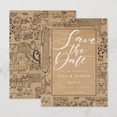 Katten Rustic Kraft Script Save the Date Aankondigingskaart (Voorkant / Achterkant)
