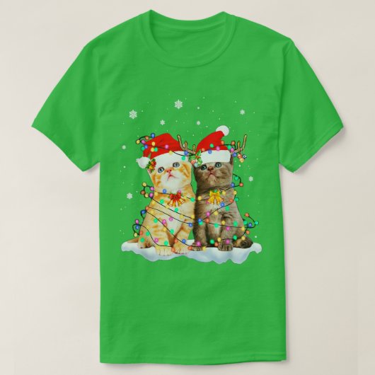 Katten Santa Hoed Kerstboom Lights Xmas Happy Ho T-shirt (Design voorkant)
