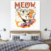 Katten Schaatsen Miauw Canvas Afdruk (Insitu (Slaapkamer))