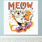 Katten Schaatsen Miauw Canvas Afdruk (Insitu (Houten vloer))